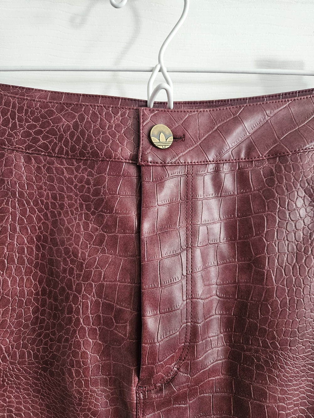 NWT- Adidas Originals Pleather Three Stripe Mini Skirt- Maroon - Picture 5 of 10
